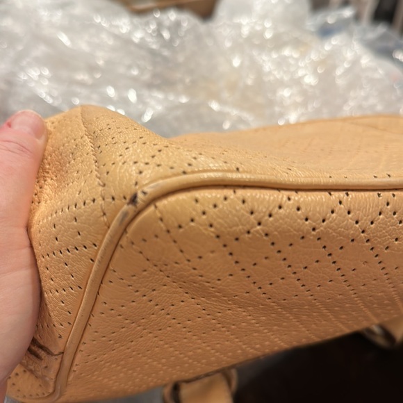 Vintage Celine leather tote with Diamond tooled pattern. 15x6x6.5. Light tan - Picture 13 of 16